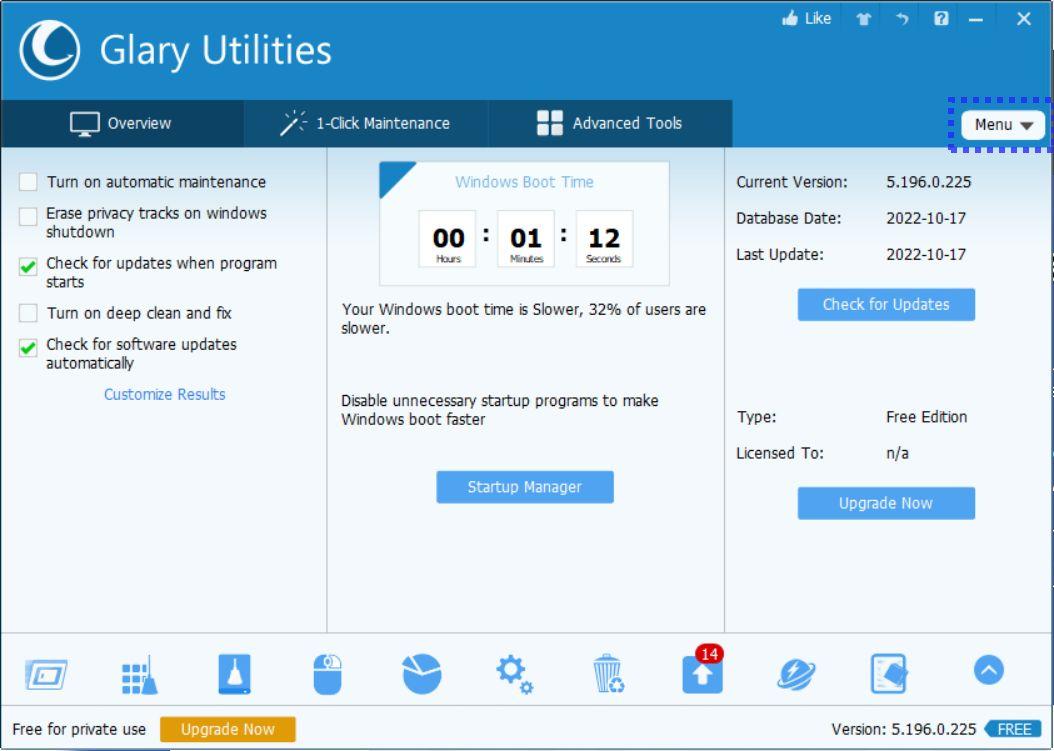 Glary Utilities - optimalizačná sada aplikácii pre systém